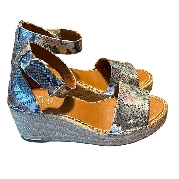 Franco Sarto Clemens Sandals Size 8 Wedge Platform Espadrille Silver Snakeskin - Picture 4 of 16